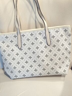 White Monogram Tote Bag with Black Pattern